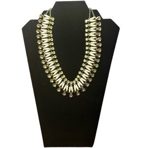 Yellow Crystal Teardrop & Ivory Spike Collar Necklace Vintage Style Statement